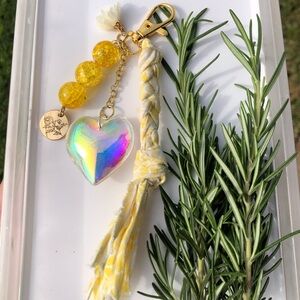 Puffy Heart Keychain Charm Yellow, Rainbow & Gold